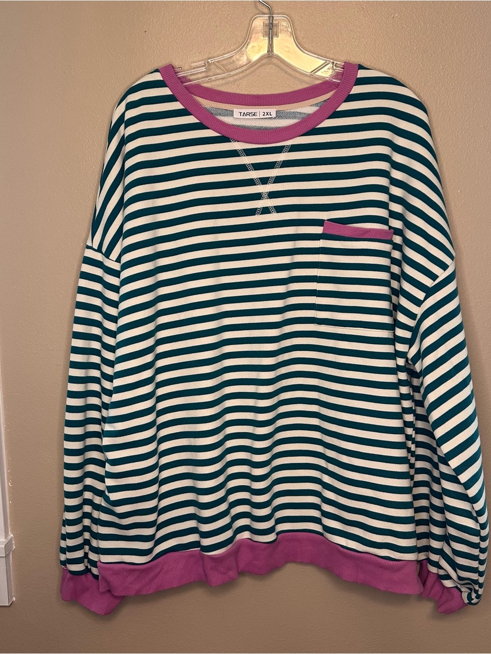 Tarse Striped Crewneck Sweatshirt in Teal & Lilac